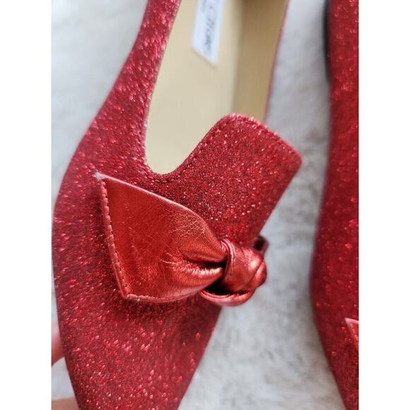 NWD Jimmy Choo Glitter Flat Bow Size EU 37 Red - Picture 12 of 15